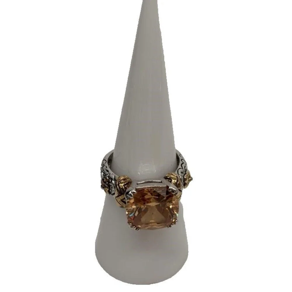 Barbara Bixby Sterling Silver 18k Gold Oval Citrine Floral Flower Ring Size 7